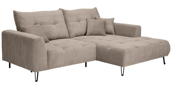 ECKSOFA Taupe Cord  - Taupe/Schwarz, KONVENTIONELL, Textil/Metall (250/185cm) - Carryhome