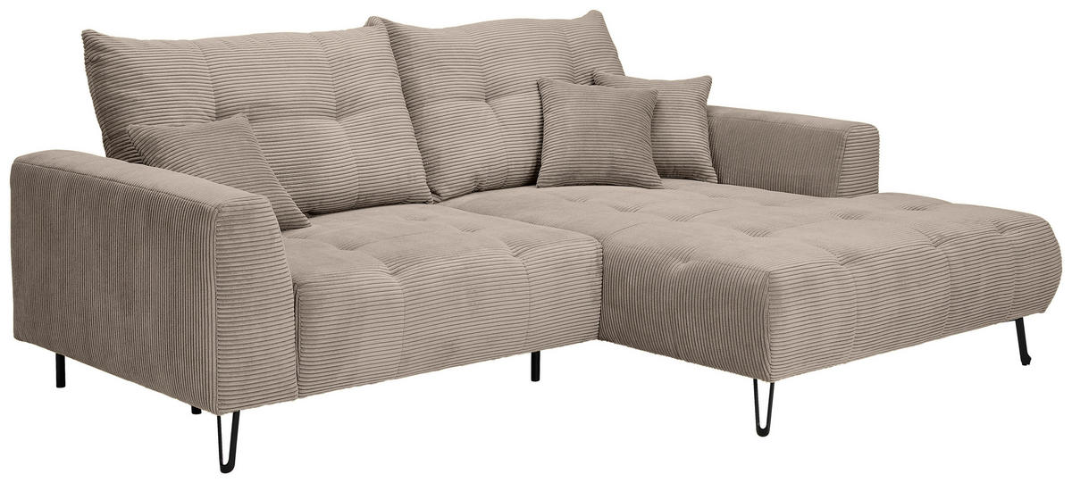 ECKSOFA Taupe Cord  - Taupe/Schwarz, KONVENTIONELL, Textil/Metall (250/185cm) - Carryhome