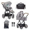 KINDERWAGENSET  FX4 Classic   - Hellgrau/Schwarz, Basics, Leder/Textil (57/129/100cm) - Gesslein
