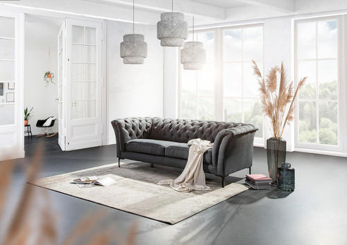 CHESTERFIELD-SOFA in Flachgewebe Grün  - Schwarz/Grün, LIFESTYLE, Textil/Metall (195/80/100cm) - Landscape