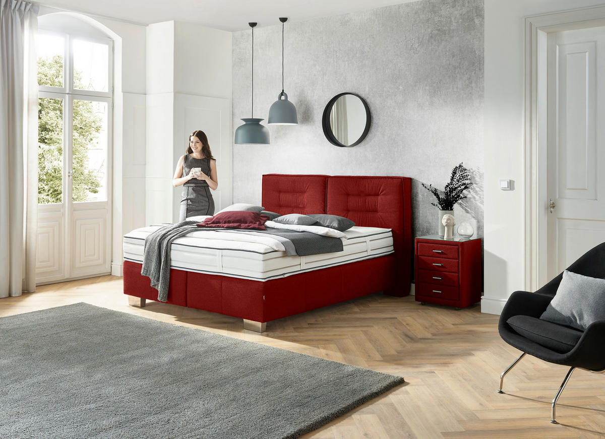 BOXSPRINGBETT 180/200 cm  in Rot  - Chromfarben/Rot, Konventionell, Textil (180/200cm) - Dieter Knoll