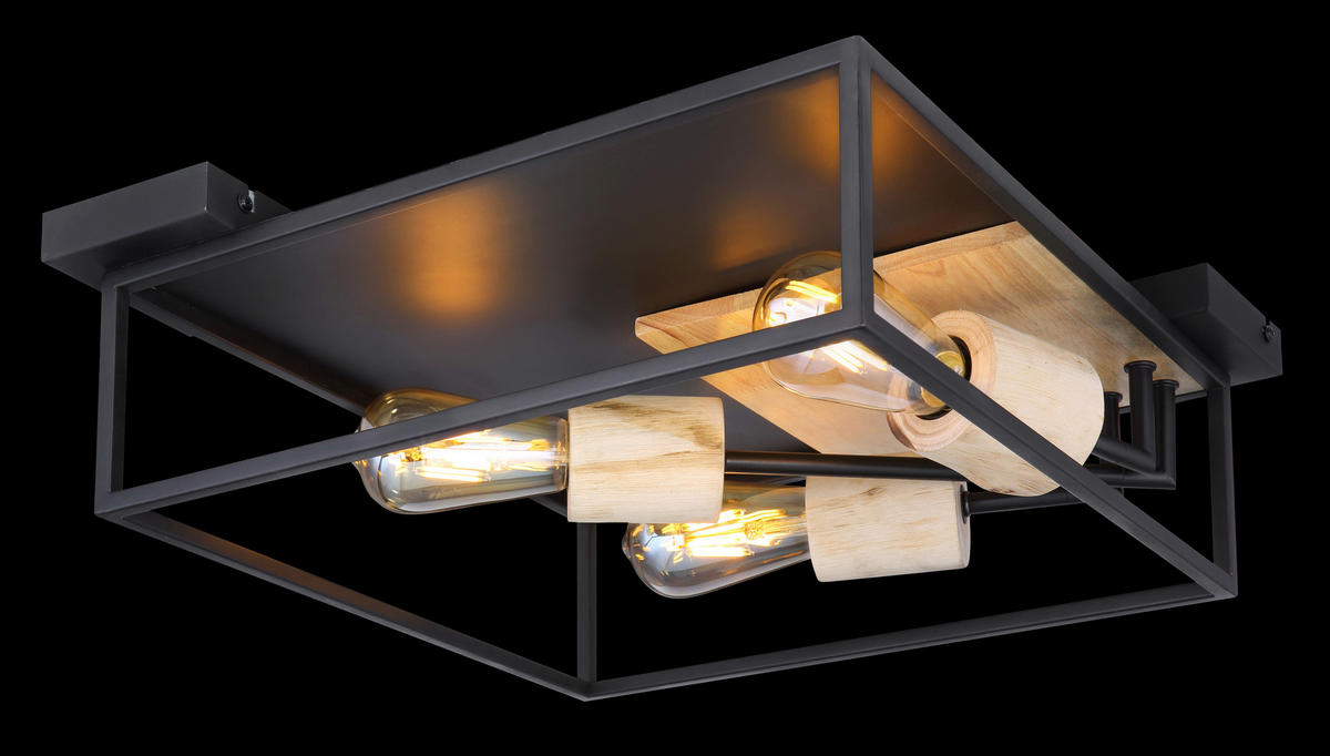 DECKENLEUCHTE Hagar 44/44/14,5 cm   - Schwarz/Naturfarben, Natur, Holz/Metall (44/44/14,5cm) - Globo