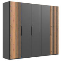 DREHTÜRENSCHRANK 250/216/58 cm,  in Graphitfarben, Eichefarben, 5-türig  - Eichefarben/Graphitfarben, MODERN, Holzwerkstoff/Metall (250/216/58cm) - MID.YOU