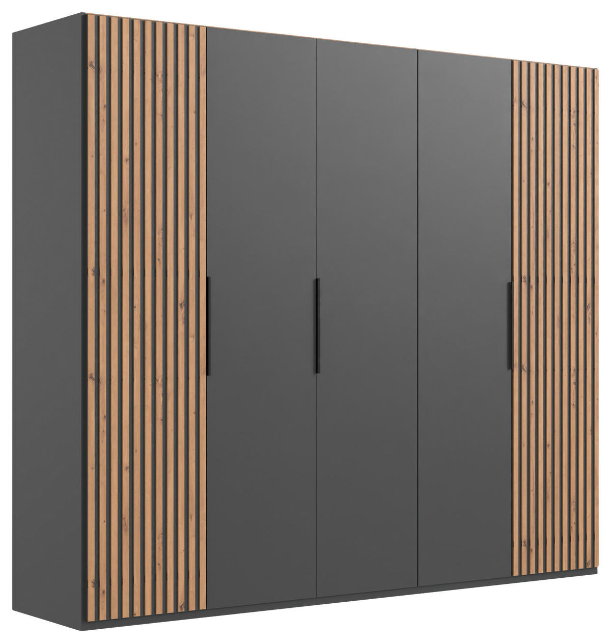 DREHTÜRENSCHRANK 250/216/58 cm,  in Graphitfarben, Eichefarben, 5-türig  - Eichefarben/Graphitfarben, MODERN, Holzwerkstoff/Metall (250/216/58cm) - MID.YOU