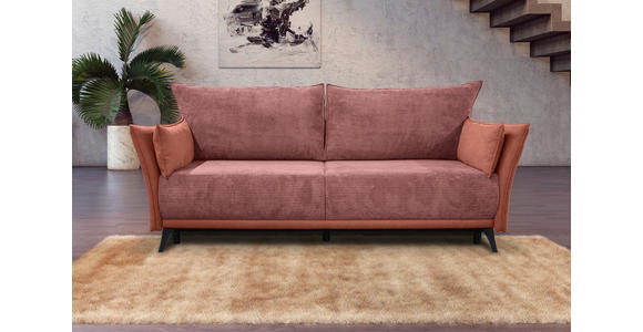 SCHLAFSOFA Cord, Flachgewebe Rosa, Altrosa Rückenkissen, Armlehnenkissen, Bettkasten, Schlaffunktion, Rücken echt, Liegefläche im Originalstoff  - Schwarz/Altrosa, KONVENTIONELL, Textil/Metall (223/72/100cm) - Carryhome