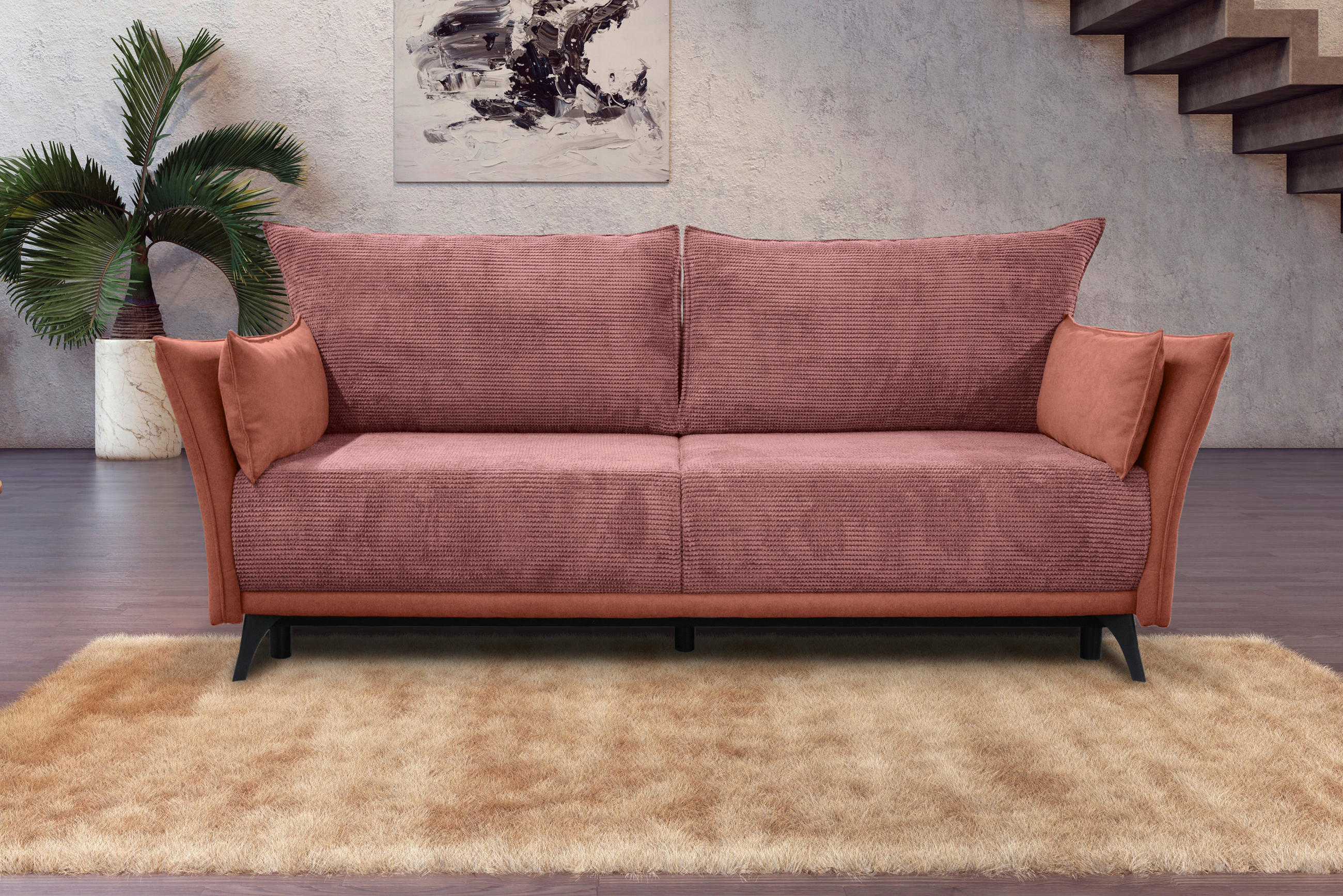 SCHLAFSOFA Cord, Flachgewebe Rosa, Altrosa  - Schwarz/Altrosa, KONVENTIONELL, Textil/Metall (223/72/100cm) - Carryhome