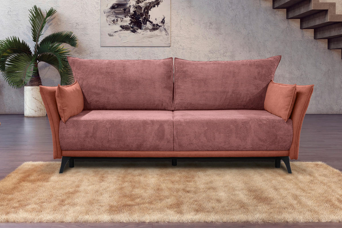 SCHLAFSOFA Cord, Flachgewebe Rosa, Altrosa  - Schwarz/Altrosa, KONVENTIONELL, Textil/Metall (223/72/100cm) - Carryhome