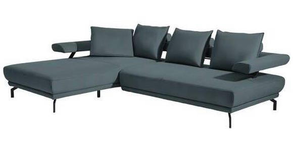 ECKSOFA in Mikrofaser Blau  - Blau/Schwarz, Design, Textil/Metall (224/305cm) - Dieter Knoll