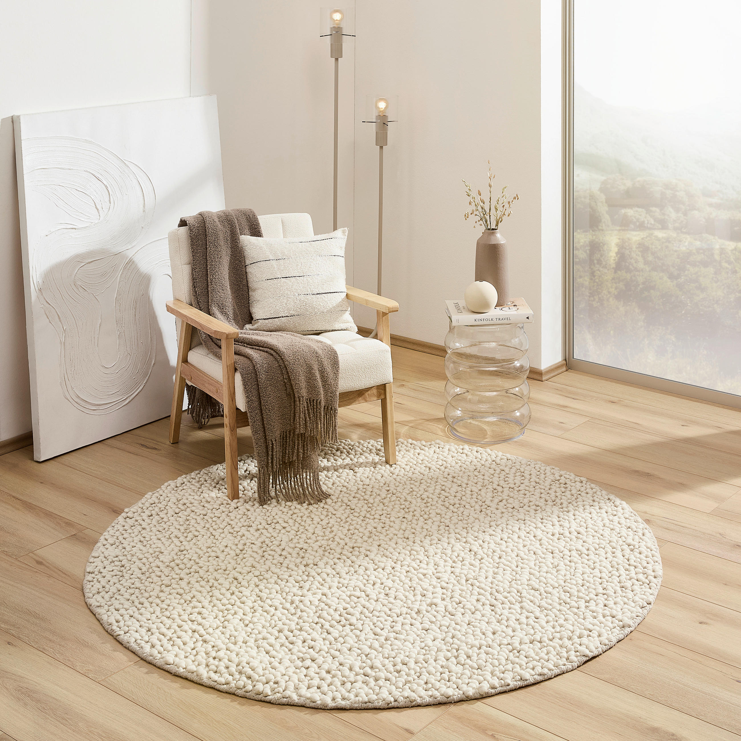 HANDWEBTEPPICH 160 cm Weiß  - Weiß, Natur, Textil (160cm) - Linea Natura