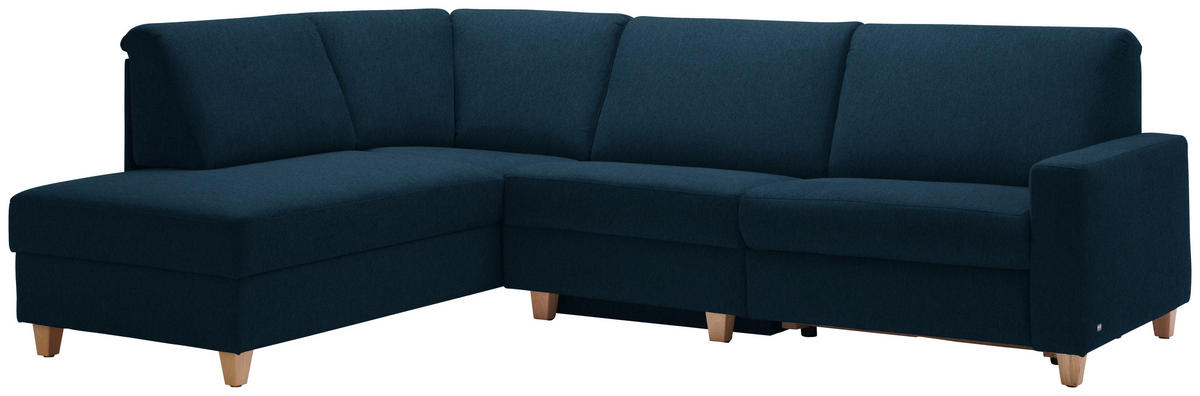 ECKSOFA in Flachgewebe Dunkelblau  203/261 cm  - Eichefarben/Dunkelblau, KONVENTIONELL, Holz/Textil (203/261cm) - Sedda