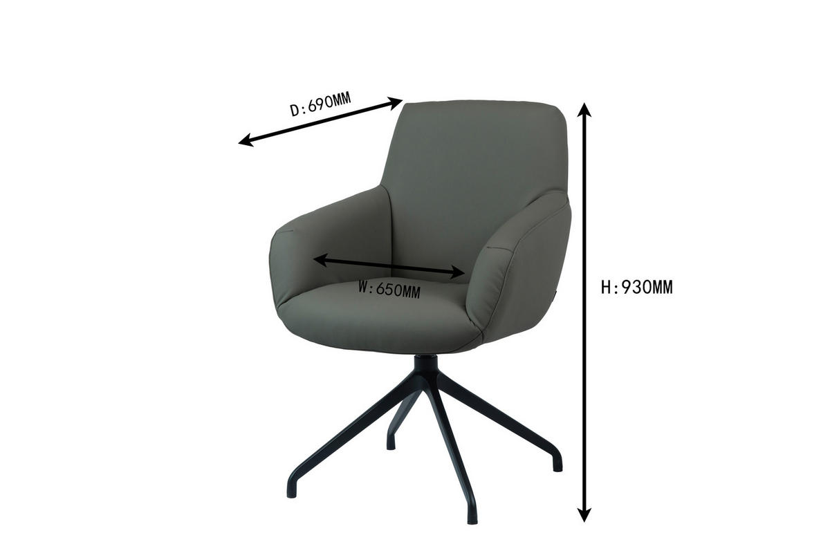 ARMLEHNSTUHL  Sitzfläche 360° drehbar, automatische Rückholfunktion  Echtleder  Schwarz, Dunkelgrau  - Dunkelgrau/Schwarz, Design, Leder/Metall (65/93/69cm) - Cassando