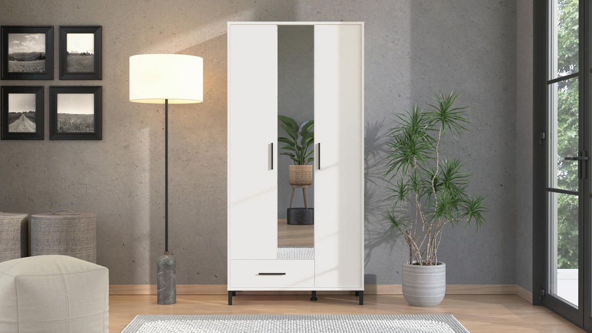 GARDEROBENSCHRANK  in 93/192,5/40 cm  - Schwarz/Weiß, Basics, Glas/Holzwerkstoff (93/192,5/40cm) - Carryhome