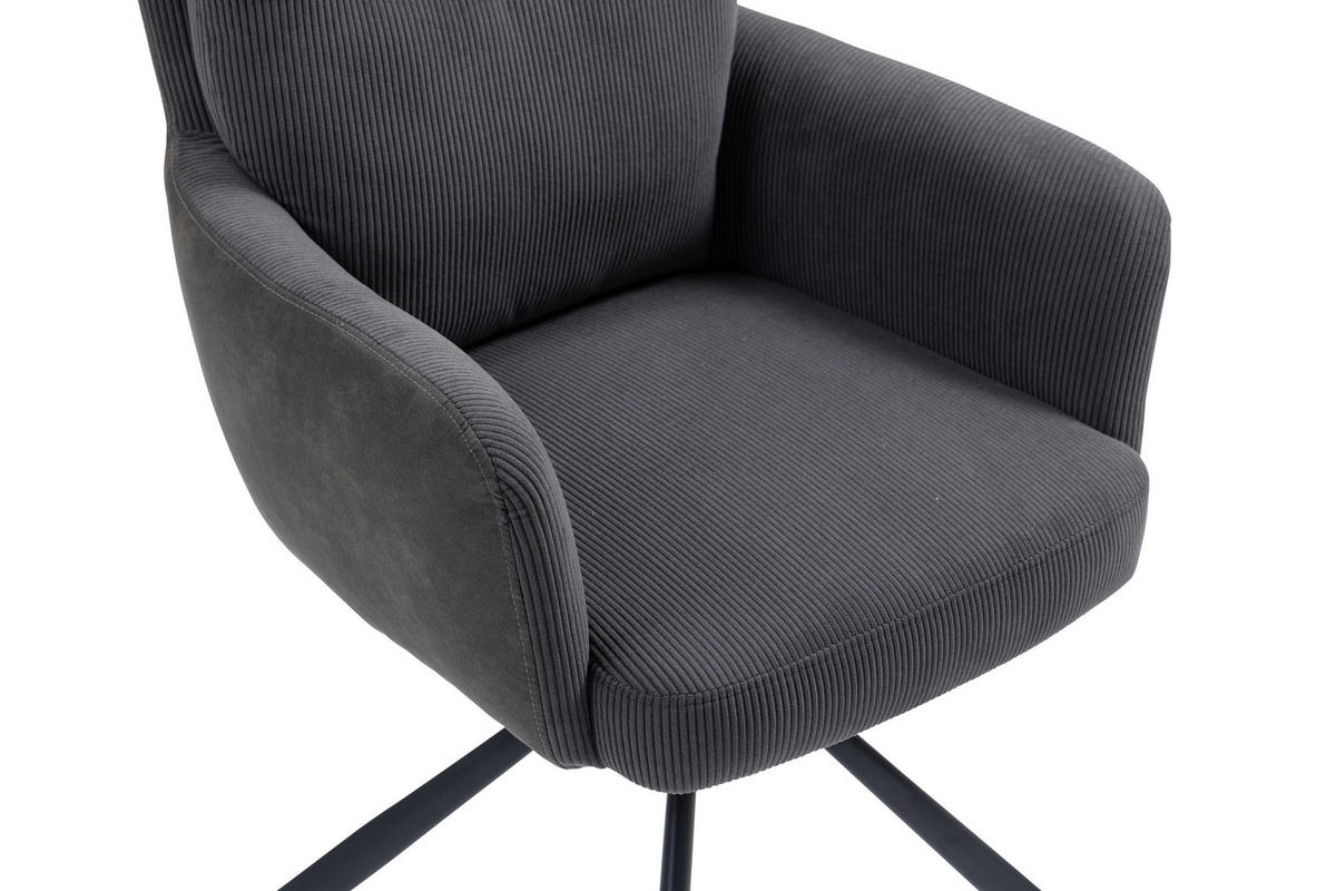 ARMLEHNSTUHL  in Eisen Cord  - Anthrazit/Schwarz, KONVENTIONELL, Textil/Metall (60/95/67cm) - MID.YOU
