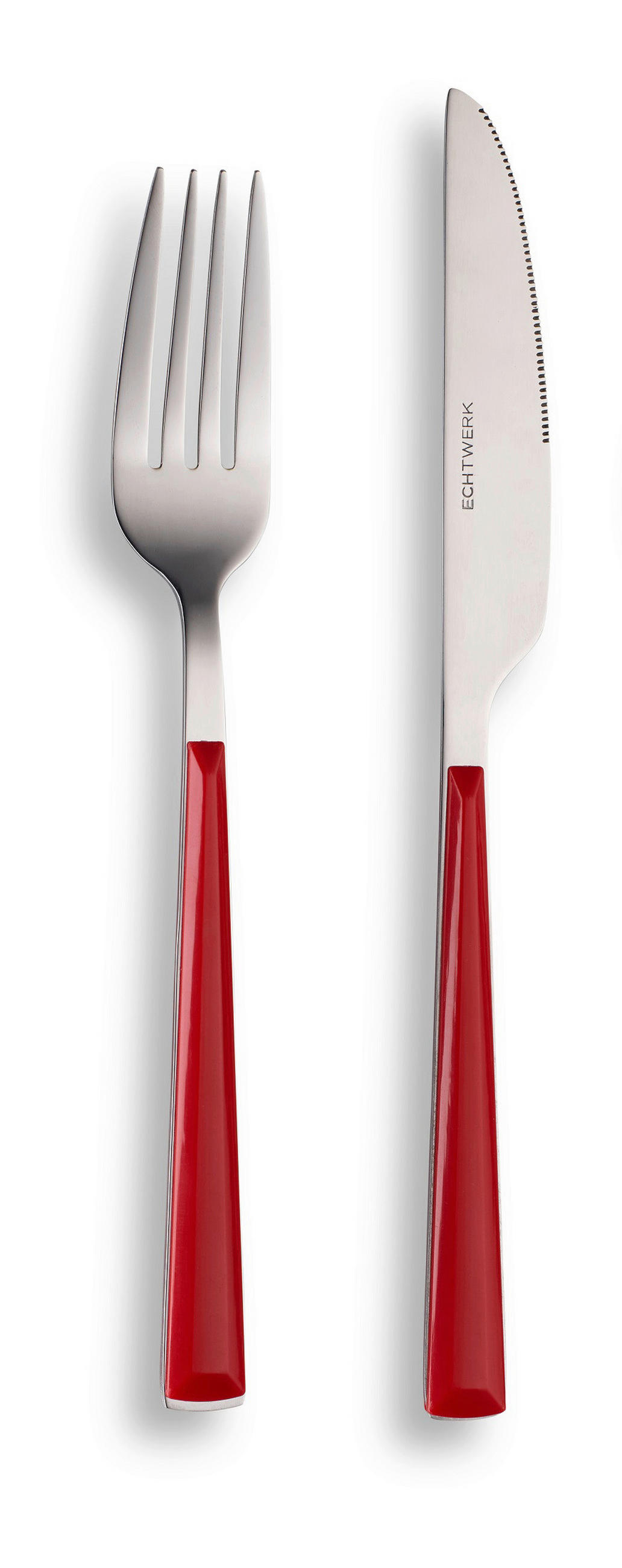 BESTECKSET 24-teilig Edelstahl  - Rot/Silberfarben, Basics, Kunststoff/Metall - Echtwerk