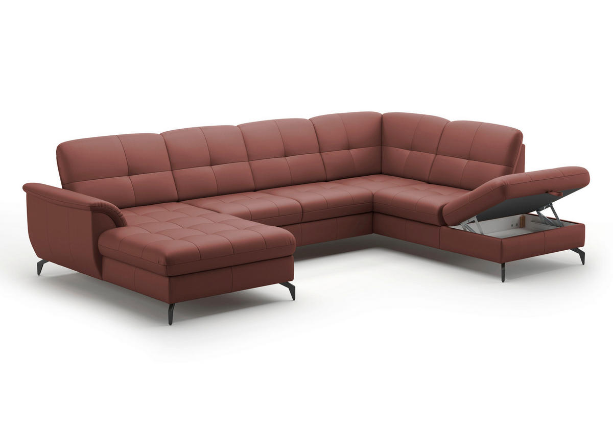 WOHNLANDSCHAFT Rotbraun Echtleder  - Rotbraun/Schwarz, MODERN, Leder/Metall (164/319/212cm) - Sit & More