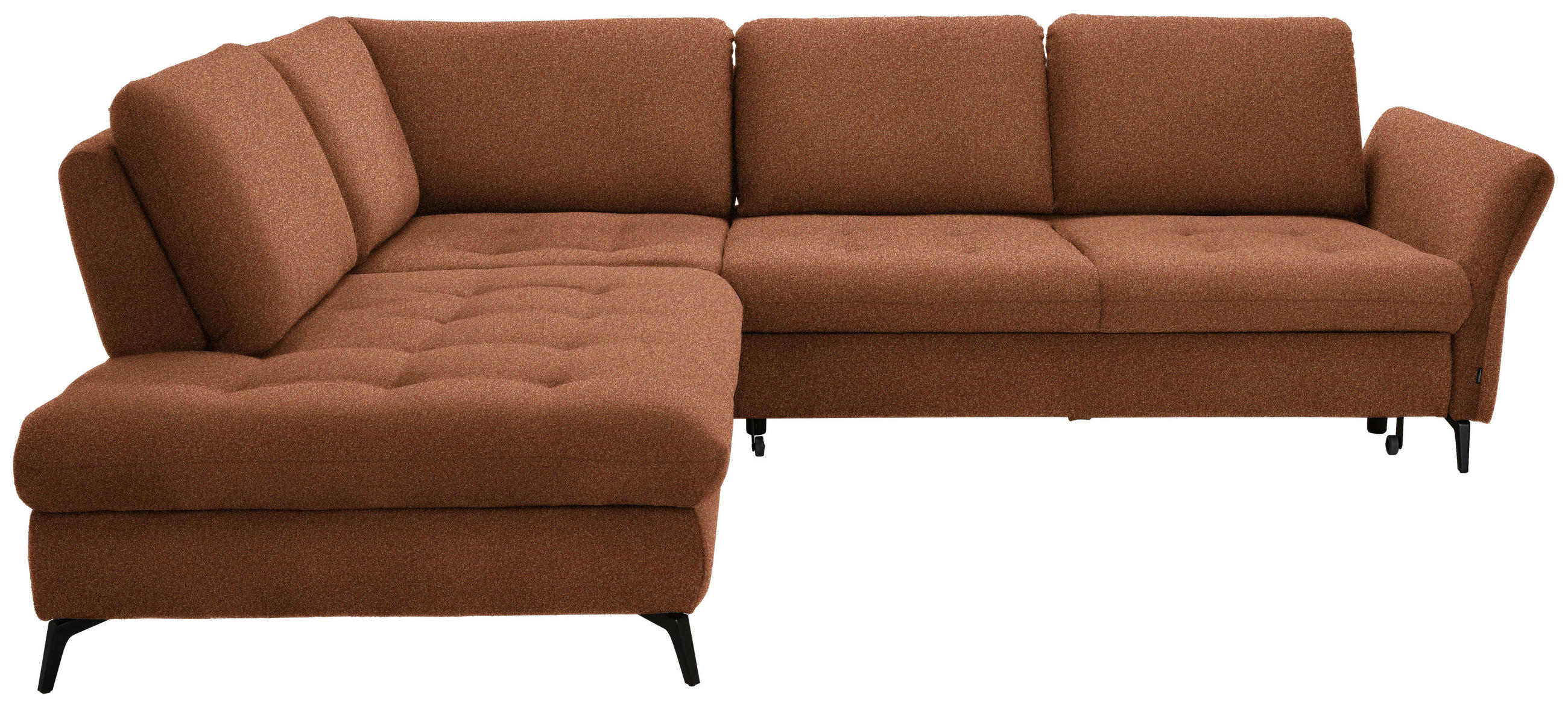 ECKSOFA Cognac Bouclé  - Cognac/Schwarz, Natur, Textil/Metall (233/288cm) - Valnatura