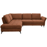 ECKSOFA Cognac Bouclé  - Cognac/Schwarz, Natur, Textil/Metall (233/288cm) - Valnatura