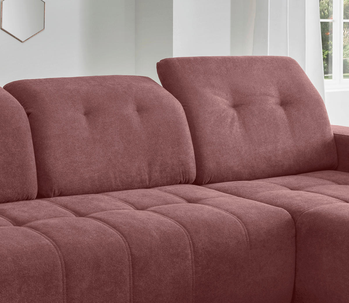 ECKSOFA VICARI Rosa Mikrofaser Kopfteilverstellung, Sitzvorzug  - Schwarz/Rosa, MODERN, Textil/Metall (292/185cm) - Livetastic