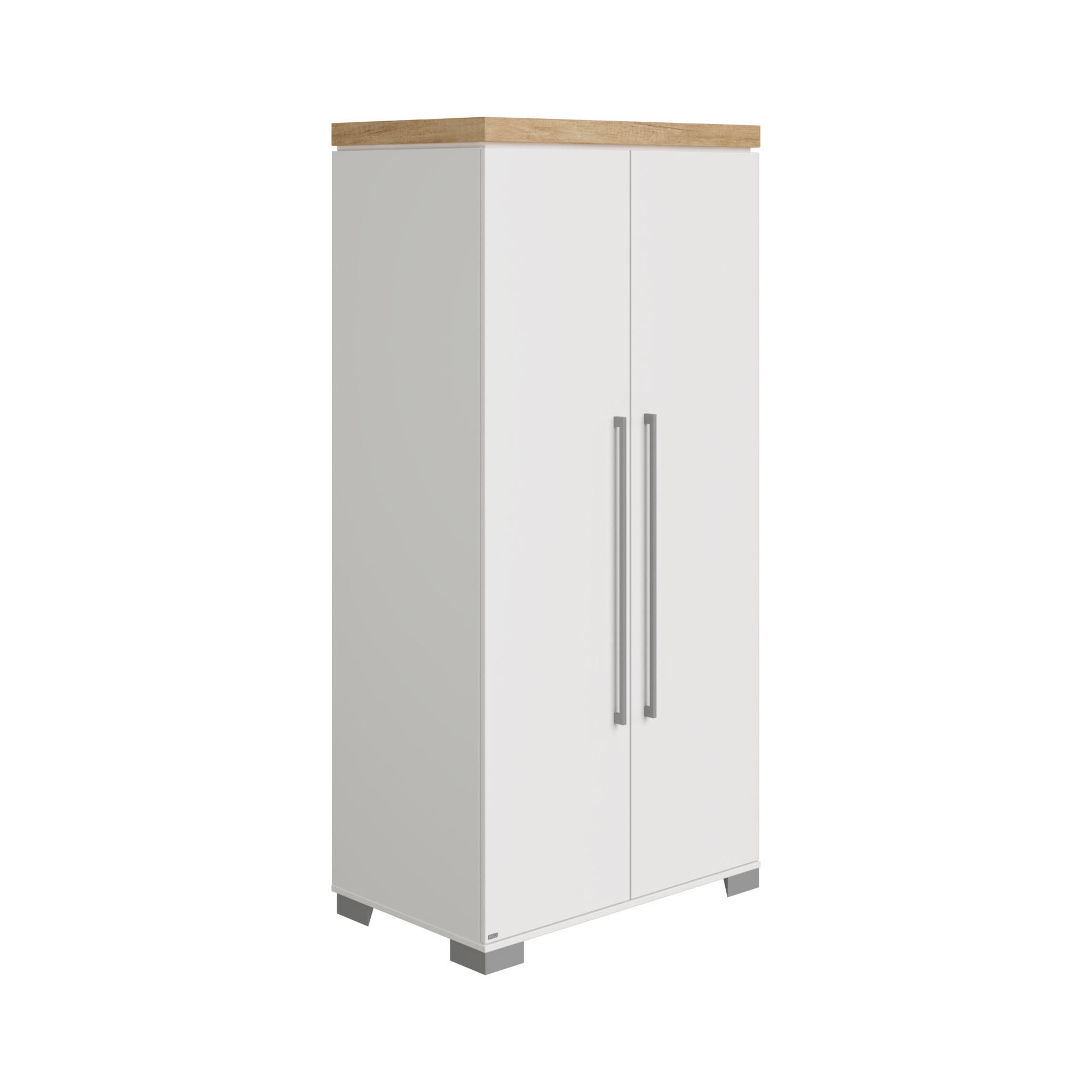 BABYKLEIDERSCHRANK Kira Eiche Nebraska/Kreideweiß Weiß, Eichefarben  - Eichefarben/Silberfarben, Basics, Holzwerkstoff/Metall (94,8 /193,1/55,6cm) - Paidi