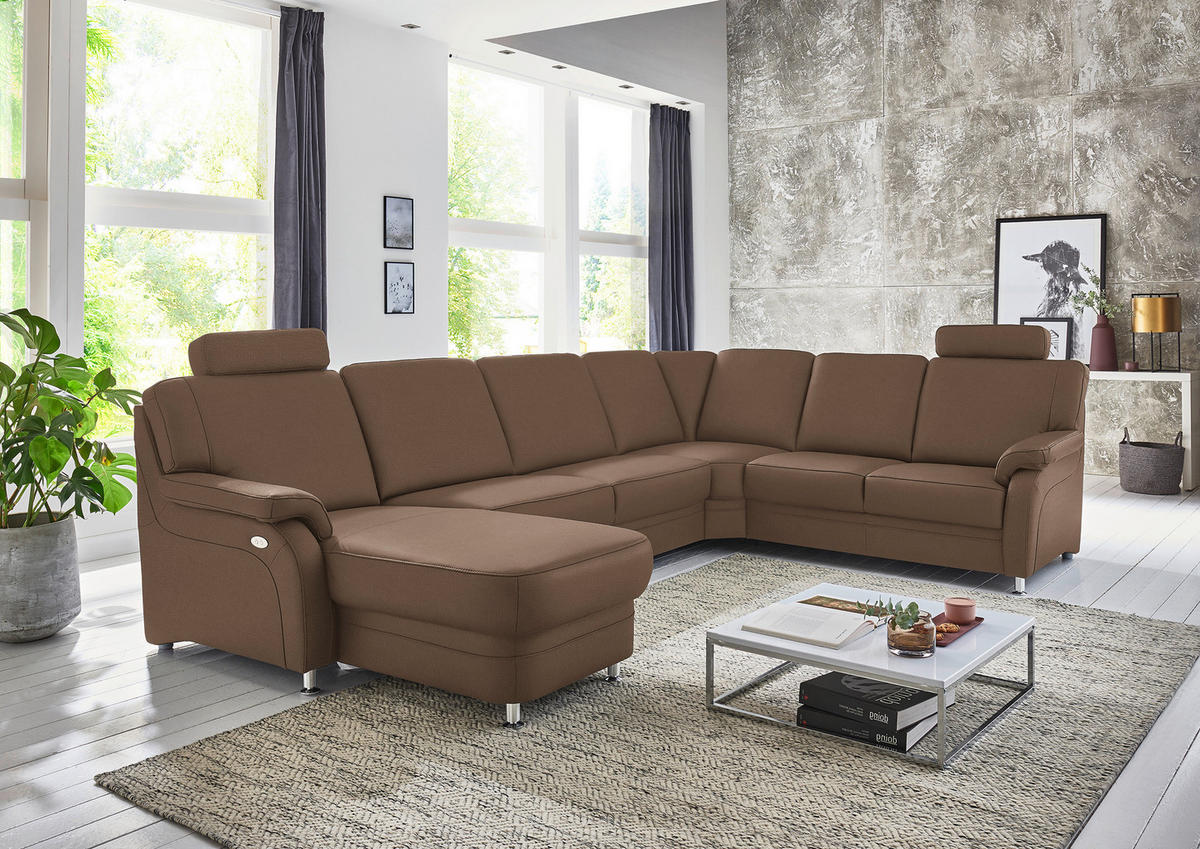WOHNLANDSCHAFT Echtleder Graubraun  - Graubraun/Alufarben, Konventionell, Leder/Metall (165/329/239cm) - Beldomo Premium