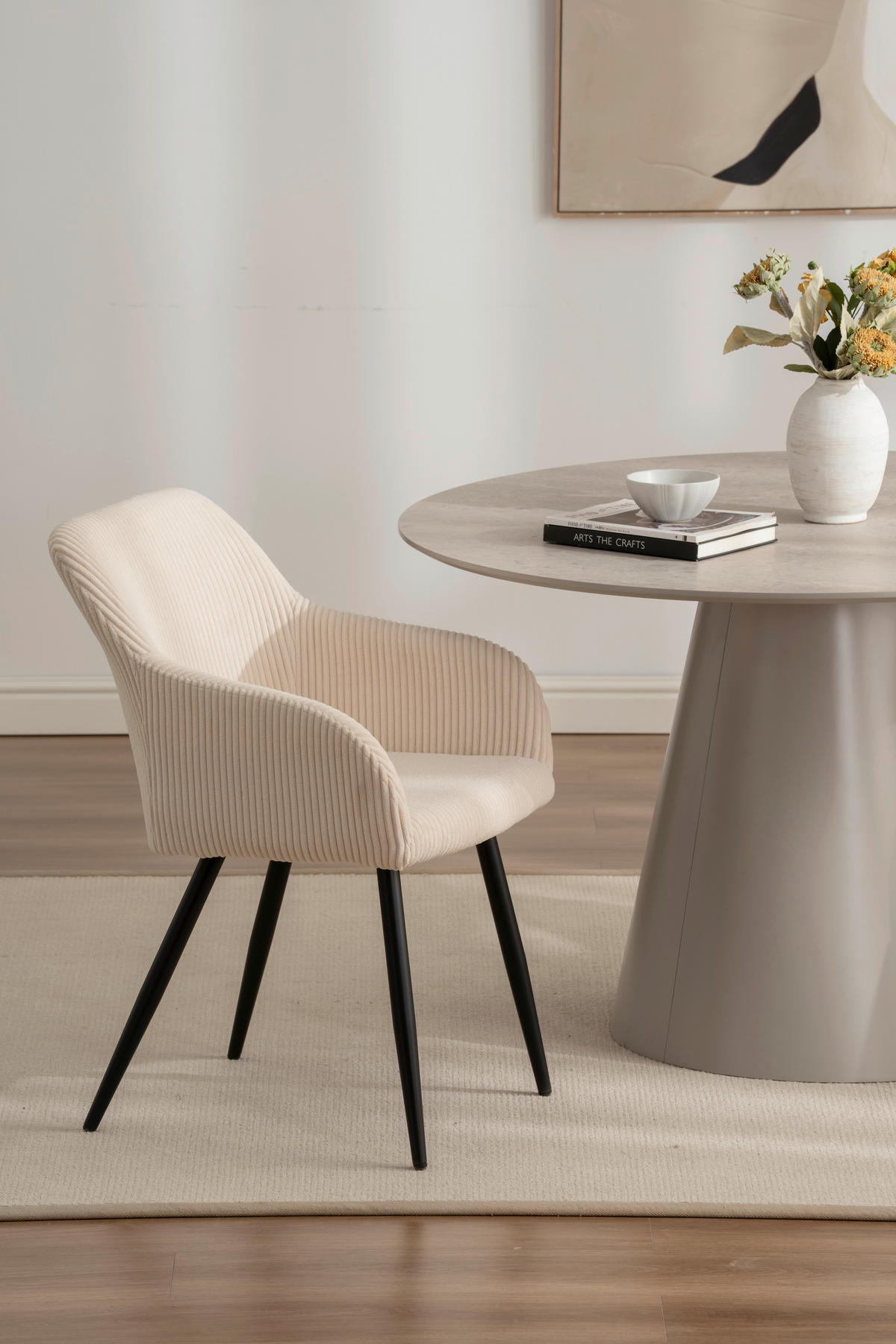 ARMLEHNSTUHL  in Eisen Cord  - Beige/Schwarz, Trend, Holz/Textil (55/84/60cm) - Livetastic