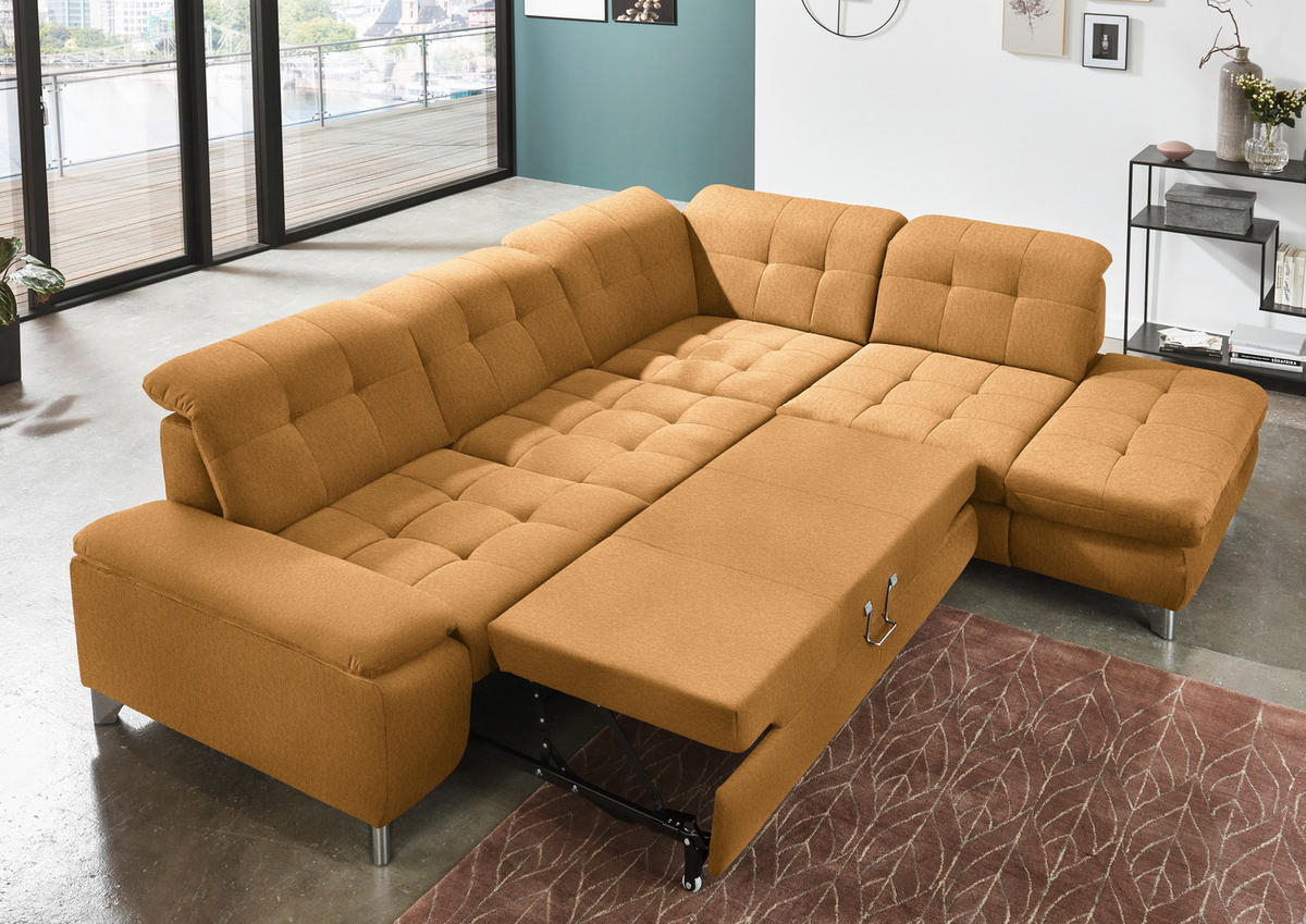 ECKSOFA in Chenille Currygelb  - Chromfarben/Currygelb, Design, Textil/Metall (310/260cm) - Beldomo Speed