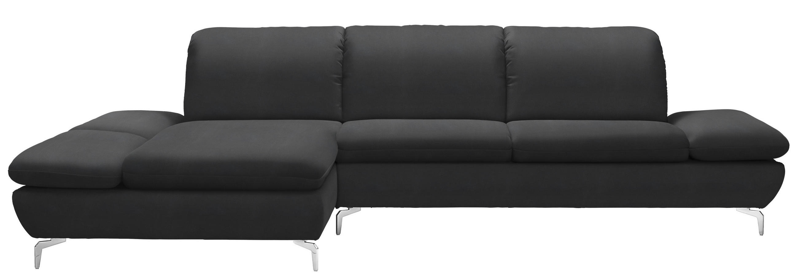 ECKSOFA in Echtleder Graphitfarben  - Silberfarben/Graphitfarben, Design, Leder/Metall (200/315cm) - Chilliano