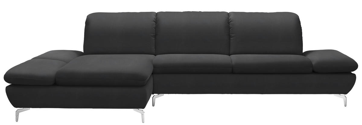 ECKSOFA in Echtleder Graphitfarben  - Silberfarben/Graphitfarben, Design, Leder/Metall (200/315cm) - Chilliano
