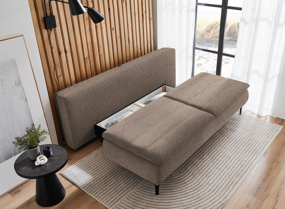 BOXSPRINGSOFA in Webstoff Hellbraun  - Hellbraun/Schwarz, Konventionell, Textil/Metall (204/93/100cm) - Livetastic