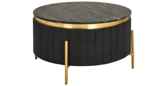 COUCHTISCH Mangoholz vollmassiv 80/80/45 cm rund Schwarz, Goldfarben  - Goldfarben/Schwarz, Design, Holz/Stein (80/80/45cm) - Landscape