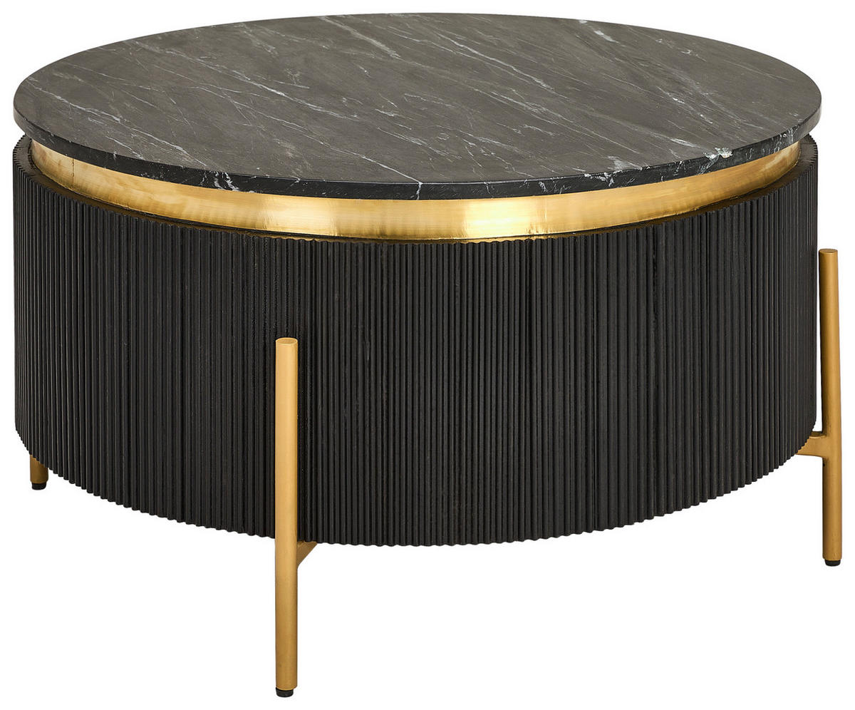COUCHTISCH Mangoholz vollmassiv 80/80/45 cm rund Schwarz, Goldfarben  - Goldfarben/Schwarz, Design, Holz/Stein (80/80/45cm) - Landscape