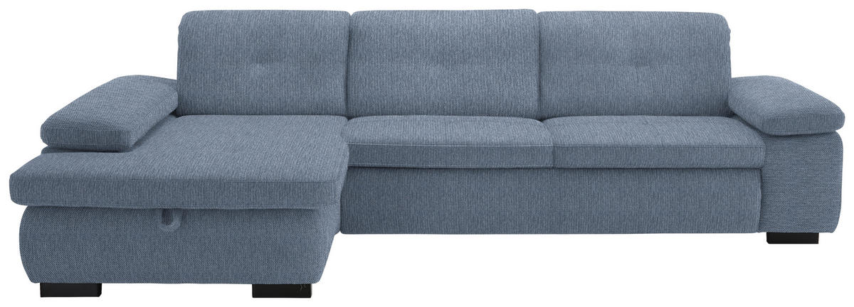 ECKSOFA in Flachgewebe Blau  - Blau/Schwarz, Design, Textil/Metall (174/297cm) - Beldomo Style