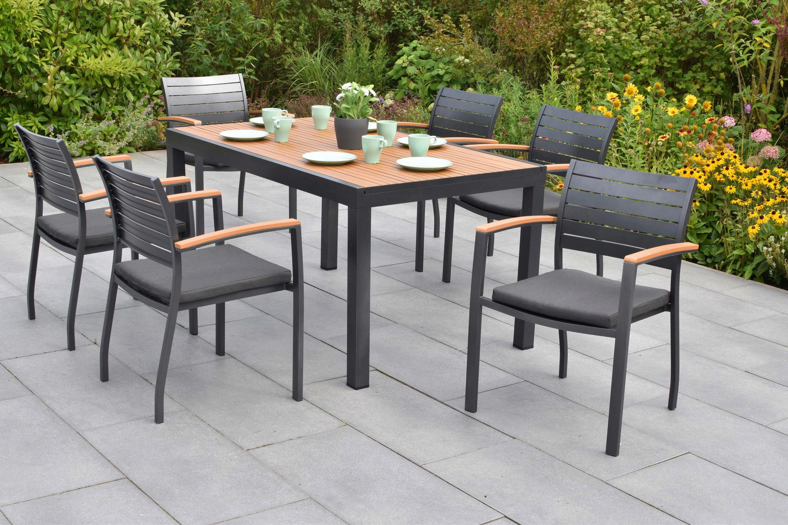 GARTENTISCHGRUPPE Aluminium  - Graphitfarben/Naturfarben, KONVENTIONELL, Kunststoff/Textil - Gardenson