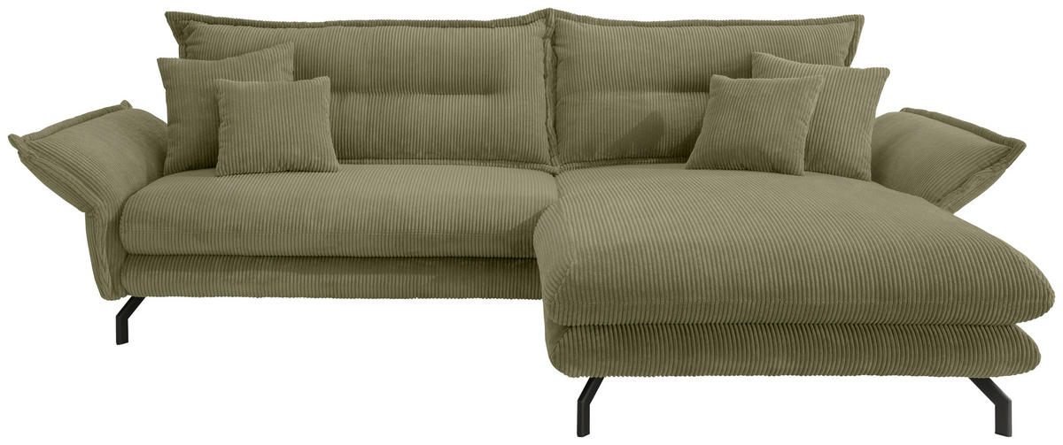 ECKSOFA Olivgrün Cord  - Schwarz/Olivgrün, MODERN, Textil/Metall (255/180cm) - Livetastic