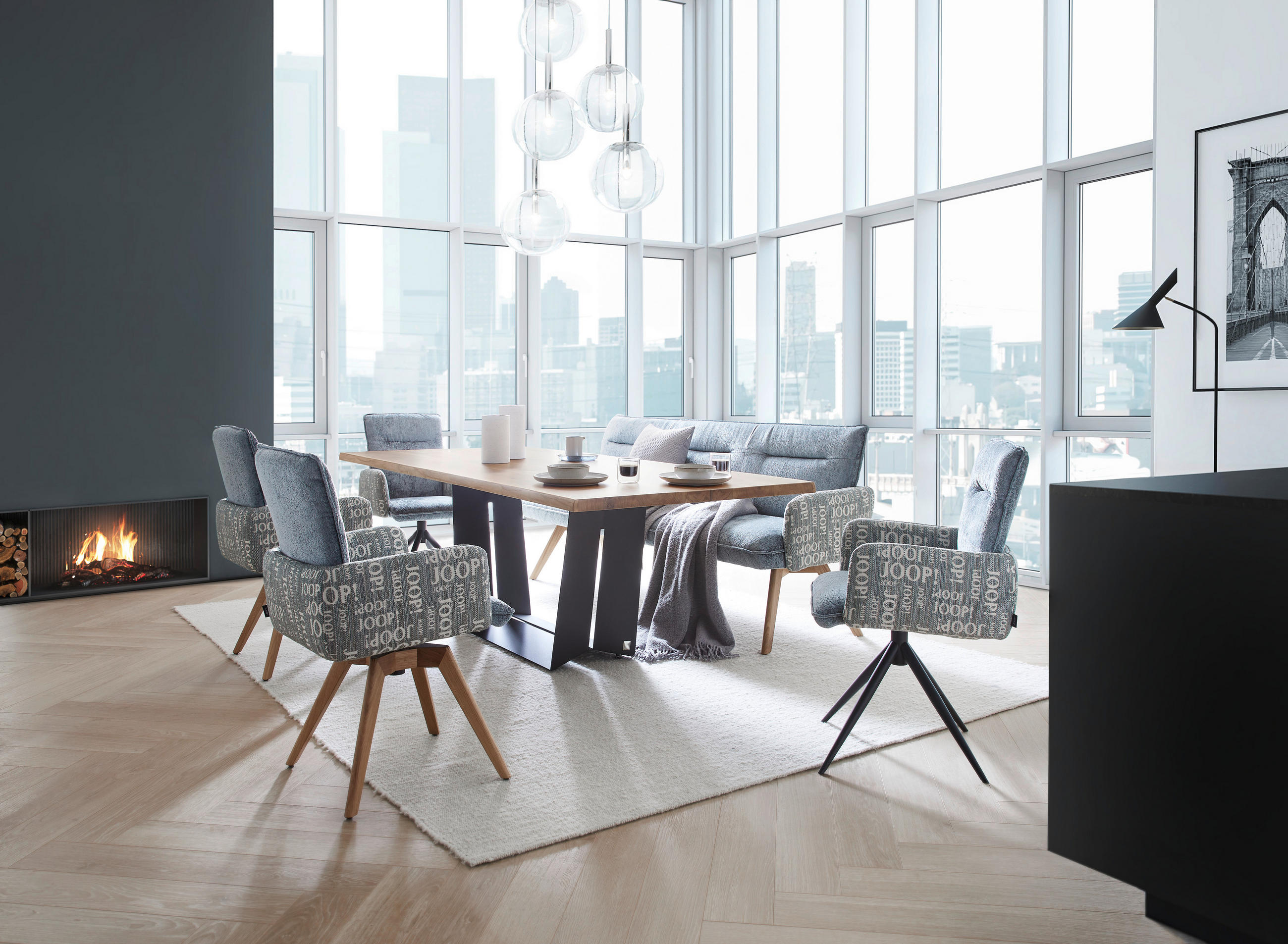 ESSTISCH in Holz, Metall 220/100/75 cm  - Eichefarben/Schwarz, Design, Holz/Metall (220/100/75cm) - Joop!