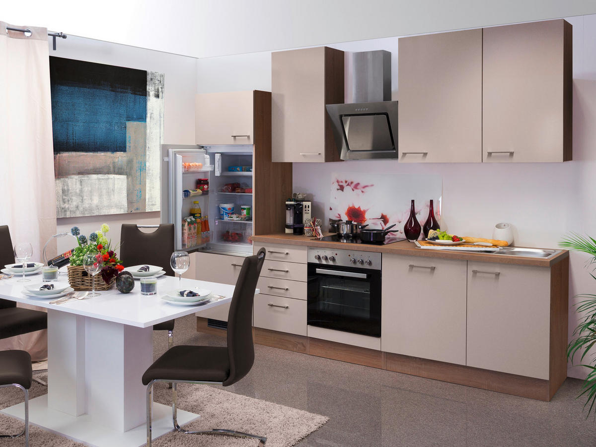 KÜCHENBLOCK 280 cm   in Kaschmir  - Kaschmir/Edelstahlfarben, MODERN, Holzwerkstoff/Metall (280cm) - FlexWell