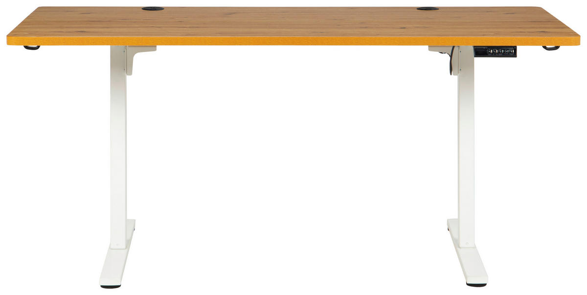 SCHREIBTISCH 160/80/72/118 cm Weiss, Eichefarben höhenverstellbar elektrisch höhenverstellbar  - Weiss/Eichefarben, Modern, Holzwerkstoff/Metall (160/80/72/118cm) - Livetastic
