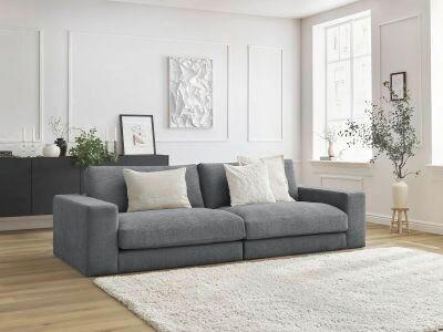 3-SITZER-SOFA LEONARD Struktur Dunkelgrau  - Dunkelgrau/Schwarz, MODERN, Kunststoff/Textil (274/77/109cm)