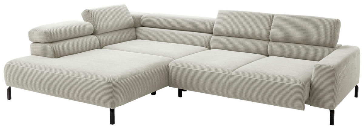 ECKSOFA inkl. Funktion in Cord Hellgrau  - Hellgrau/Schwarz, Modern, Textil/Metall (219/309cm) - Pure Home Lifestyle