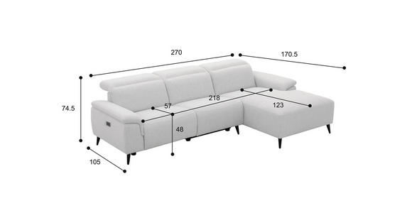 ECKSOFA  in Leinenoptik Hellgrau, Grauweiß  270/171 cm  - Schwarzchrom/Hellgrau, Design, Holz/Kunststoff (270/171cm) - Xora