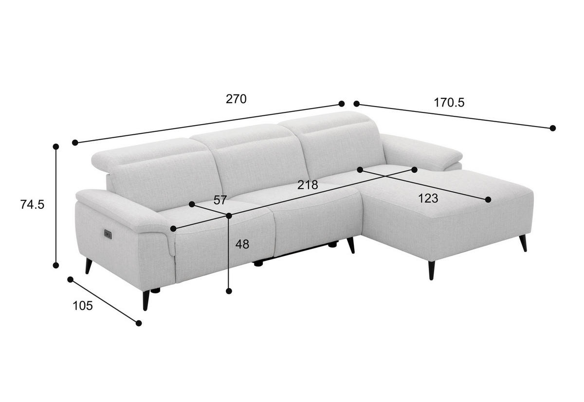 ECKSOFA inkl. Funktionen Hellgrau Leinenoptik  - Schwarzchrom/Hellgrau, Design, Holz/Kunststoff (270/75/171cm) - Xora