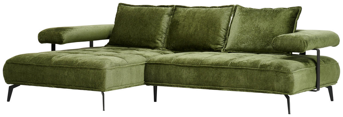 UGAONA GARNITURA maslinasto zelena  - maslinasto zelena/crna, Dizajnerski, tekstil/metal (180/266cm) - Welnova