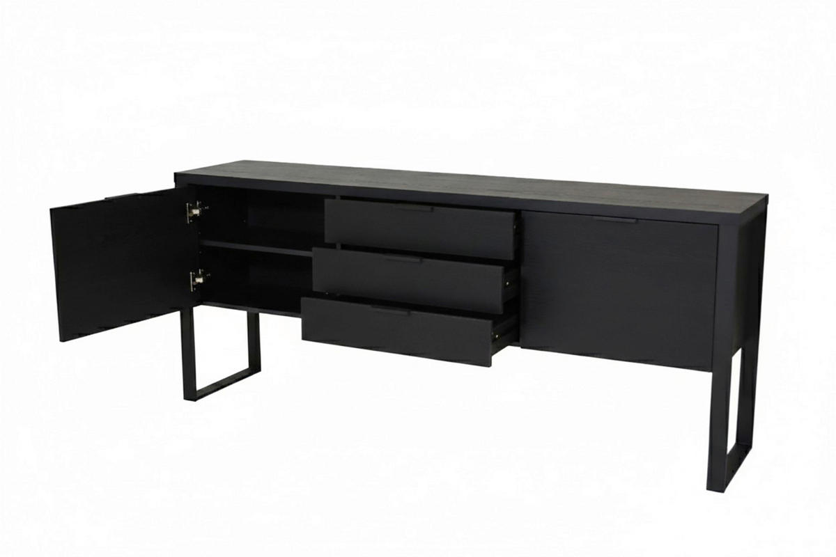 SIDEBOARD  180/76,2/39,5 cm 3 Schublade(n)  - Schwarz, KONVENTIONELL, Holzwerkstoff/Metall (180/76,2/39,5cm) - MID.YOU