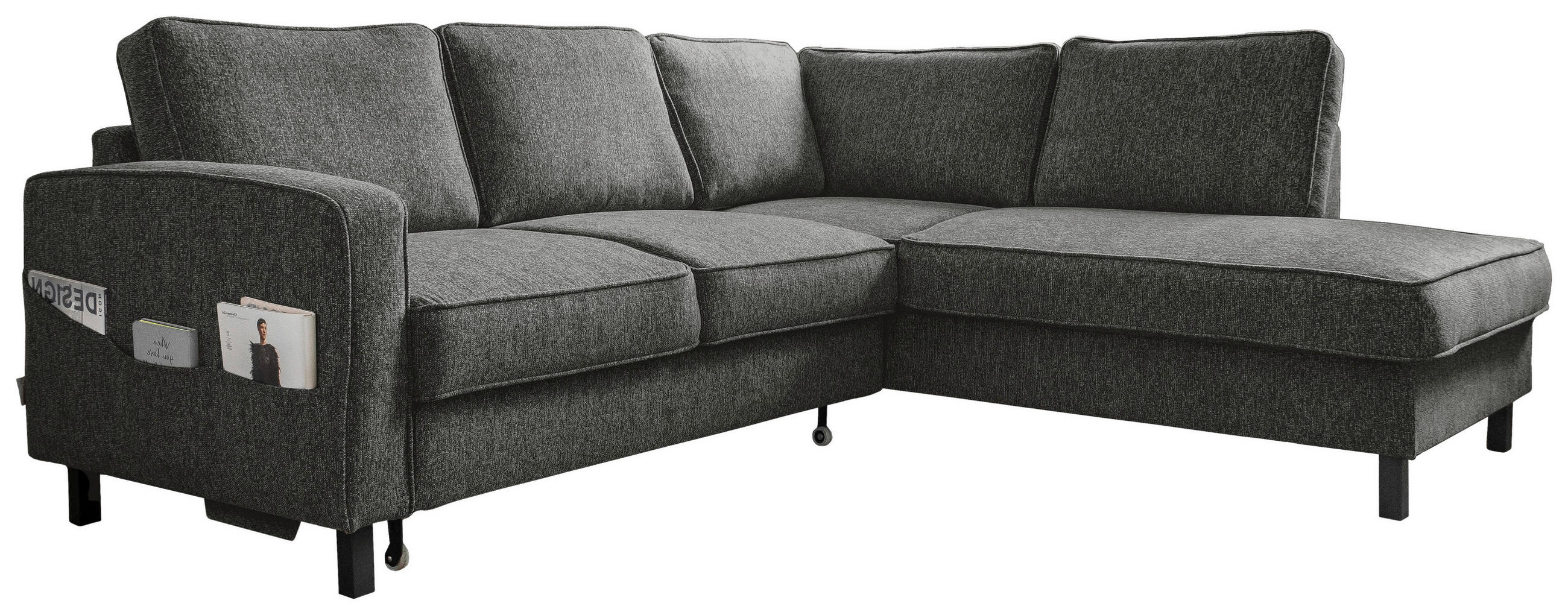 ECKSOFA in Struktur Dunkelgrau  - Dunkelgrau/Schwarz, Holz/Textil (233/198cm) - MID.YOU