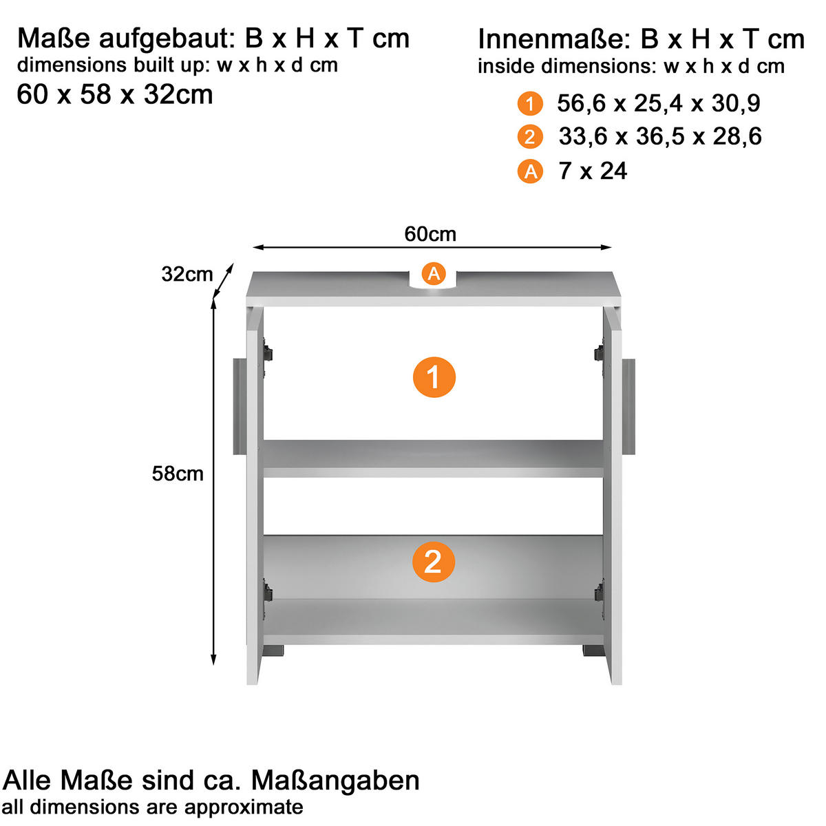 BADEZIMMER 4-teilig  in 164 cm  - Weiß Hochglanz/Silberfarben, Trend, Glas/Holzwerkstoff (164cm) - MID.YOU