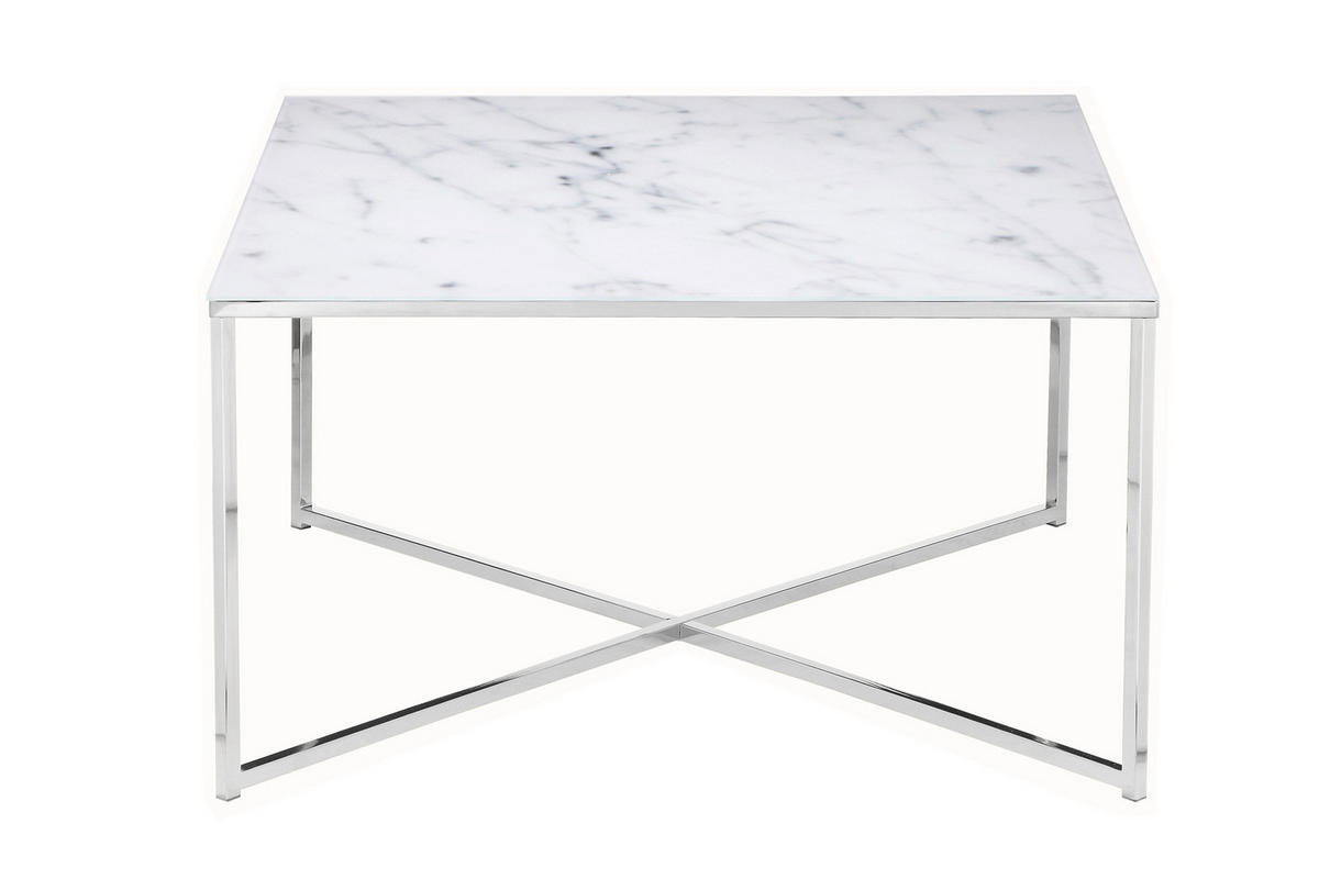 COUCHTISCH 80/80/45 cm quadratisch Weiß, Chromfarben  - Chromfarben/Weiß, Design, Glas/Metall (80/80/45cm) - Livetastic