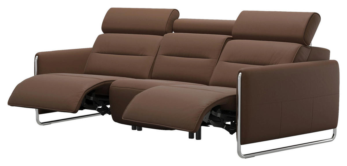 TRAPEZSOFA Echtleder Braun  - Chromfarben/Braun, Design, Leder/Metall (257/87/58cm) - Stressless