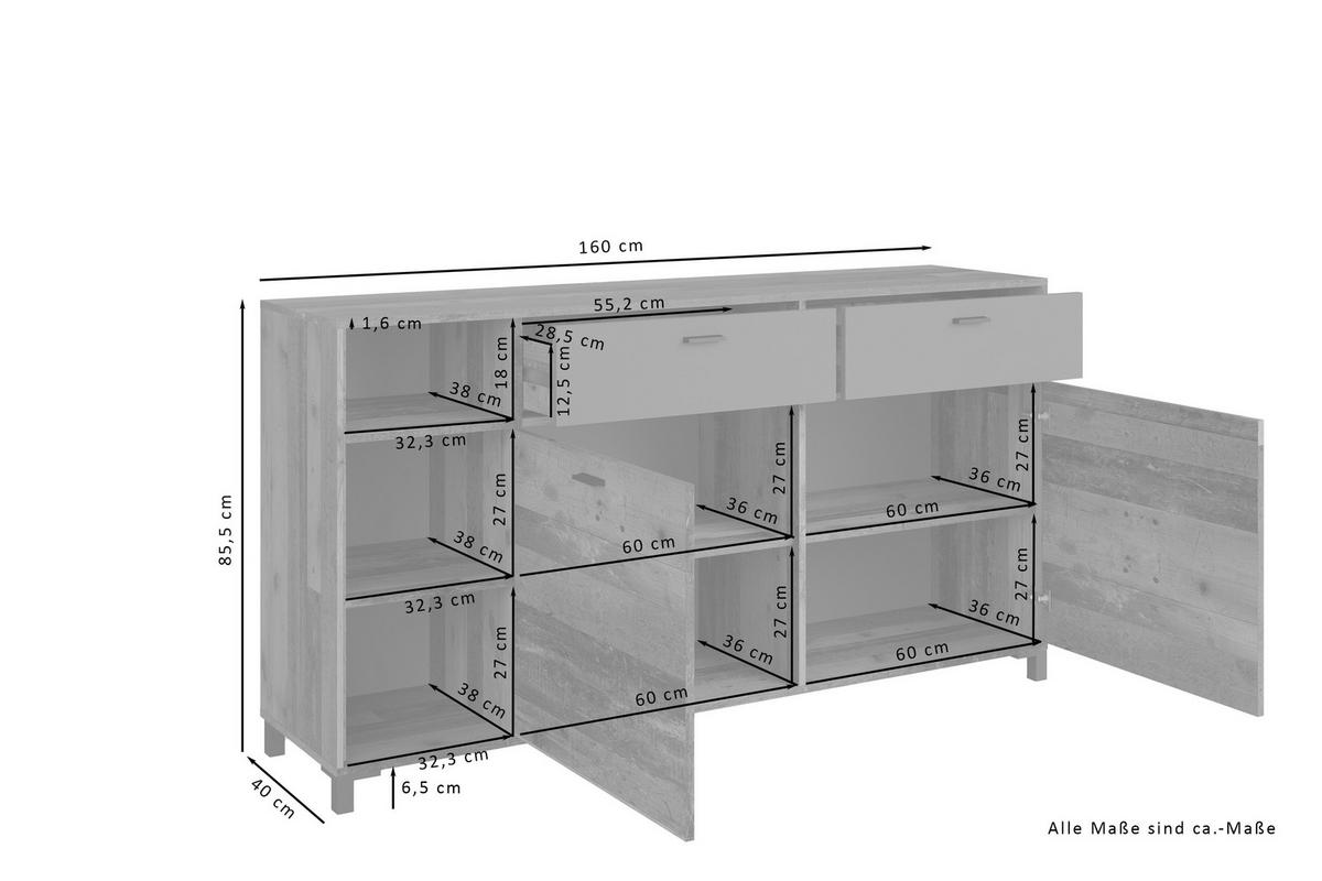 SIDEBOARD Jackson  in 160/85/40 cm  - Anthrazit/Schwarz, Design, Holzwerkstoff/Kunststoff (160/85/40cm) - MID.YOU