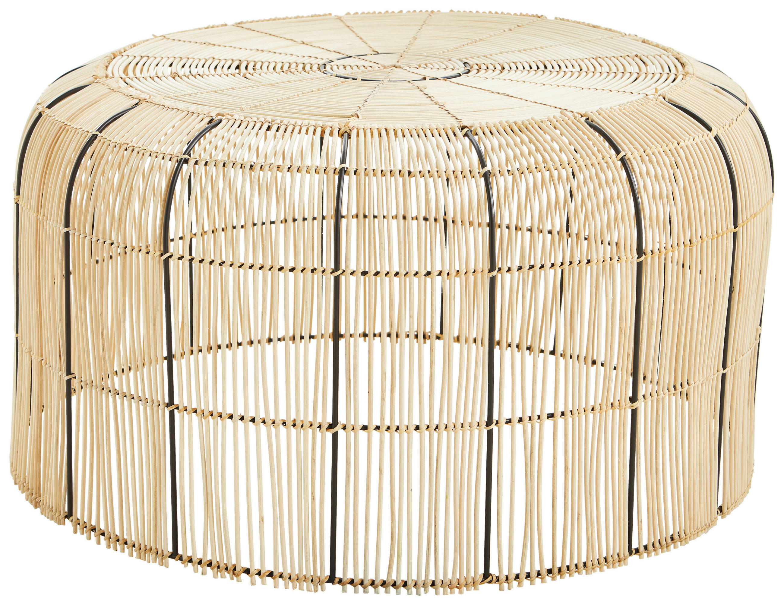 COUCHTISCH Rattan massiv 72/72/37 cm rund Naturfarben, Schwarz  - Schwarz/Naturfarben, Trend, Holz/Metall (72/72/37cm) - Livetastic