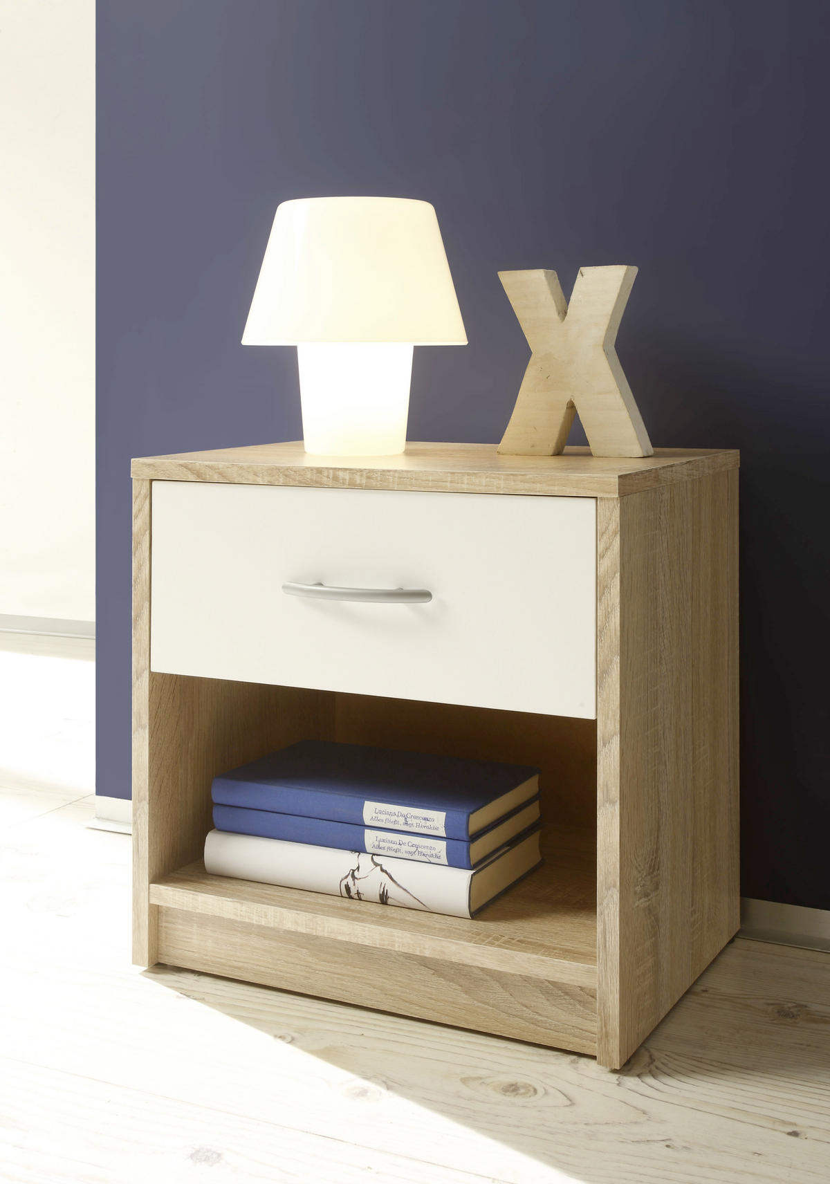 NOĆNI ORMARIĆ bijela, hrast Sonoma   - bijela/boje aluminija, Konvencionalno, drvni materijal/plastika (39/41/28cm) - Boxxx